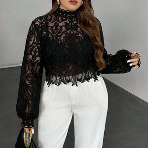 Black Elegant Women's Lace Blouse